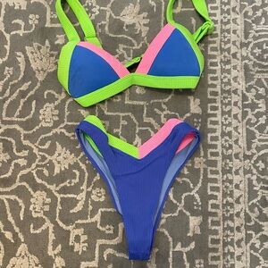 One One Swimwear Blue and Green Bikini